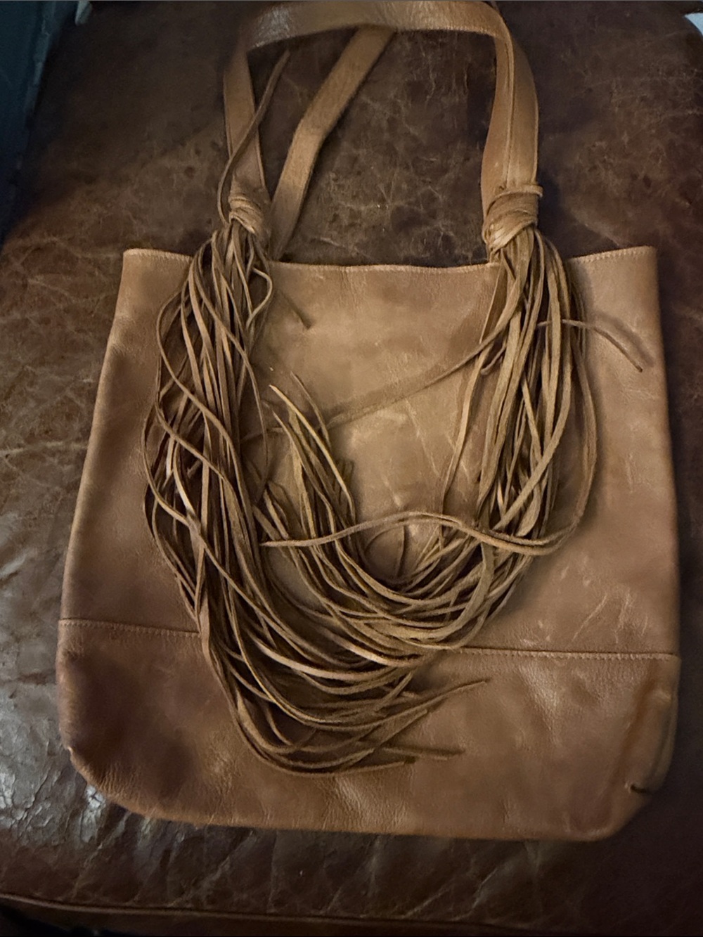 McFadin Leather Fringe Tote Bag Boho Western Handmade in Texas